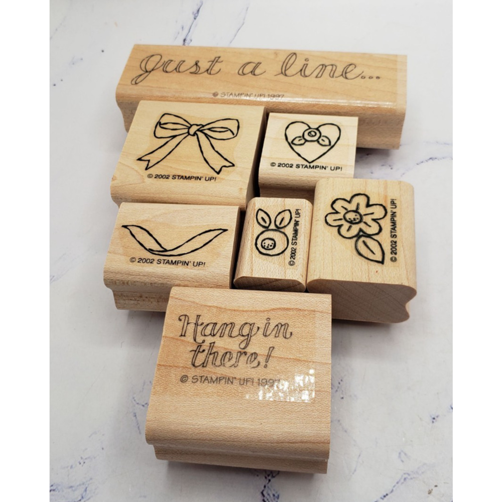 Stampin' Up! Lot of 7 Wood Mounted Rubber Stamps Flowers Bows & Quotes